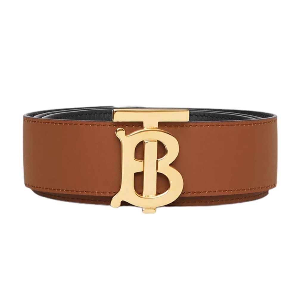 Burberry Gold-Tone TB Logo Buckle Reversible Black/Brown Leather Belt (SMALL) - Picture 11 of 12